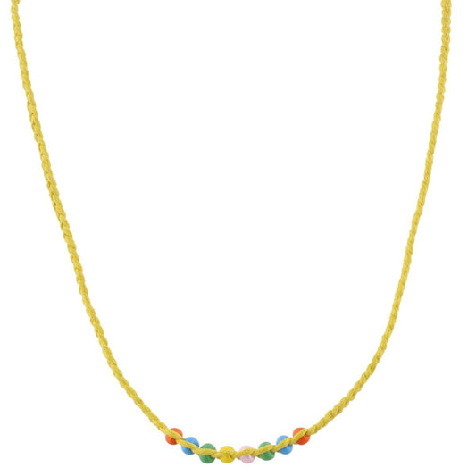 Kids Yellow Braided with Multi Beads Adj. Necklace