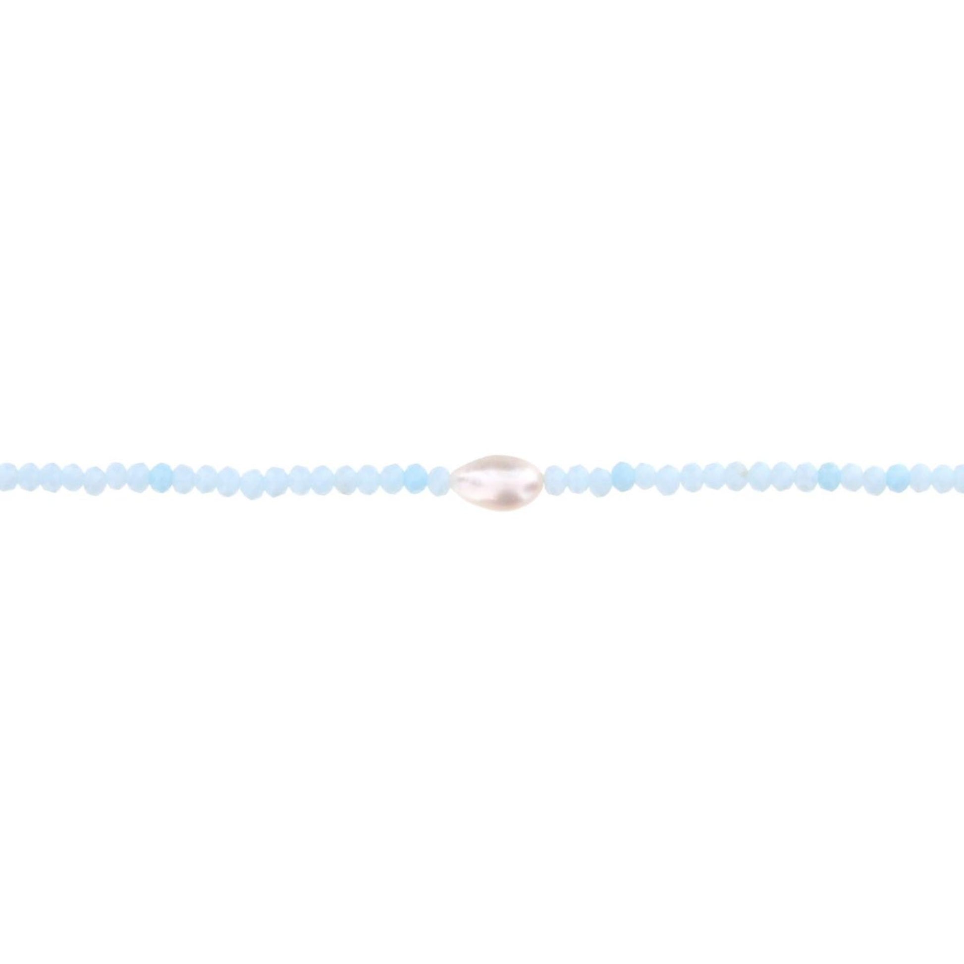16" Baby Blue Beaded Necklace with Pearl, 3" Ext