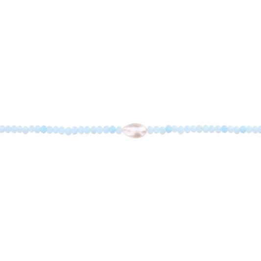 16" Baby Blue Beaded Necklace with Pearl, 3" Ext