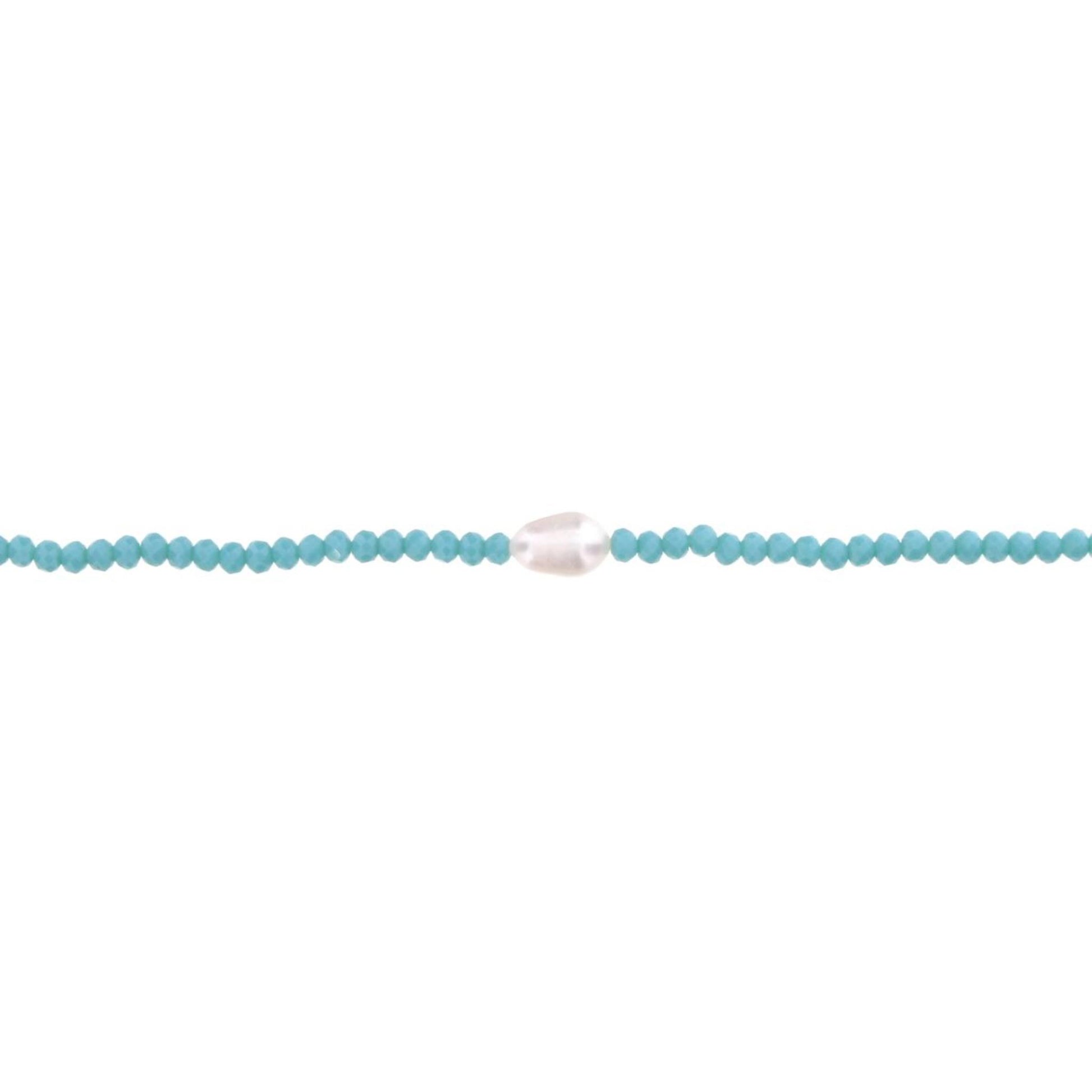 16" Blue Beaded Necklace with Pearl, 3" Ext