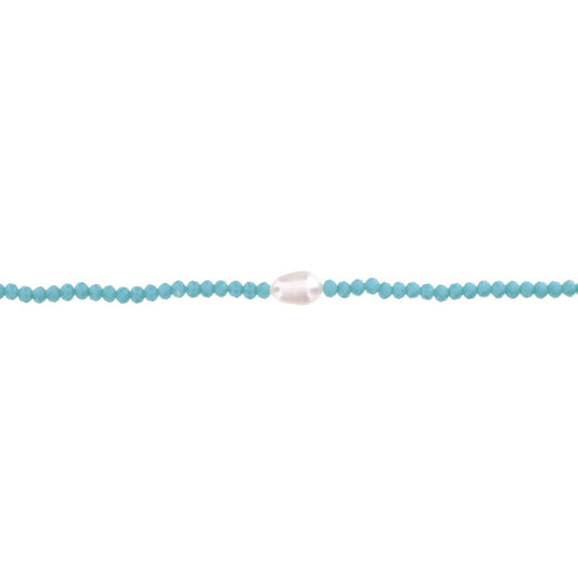 16" Blue Beaded Necklace with Pearl, 3" Ext