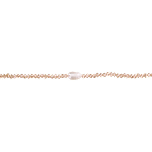 16" Champagne Beaded Necklace with Pearl, 3" Ext