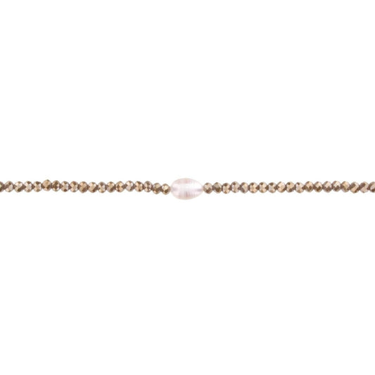 16" Greige Beaded Necklace with Pearl, 3" Ext