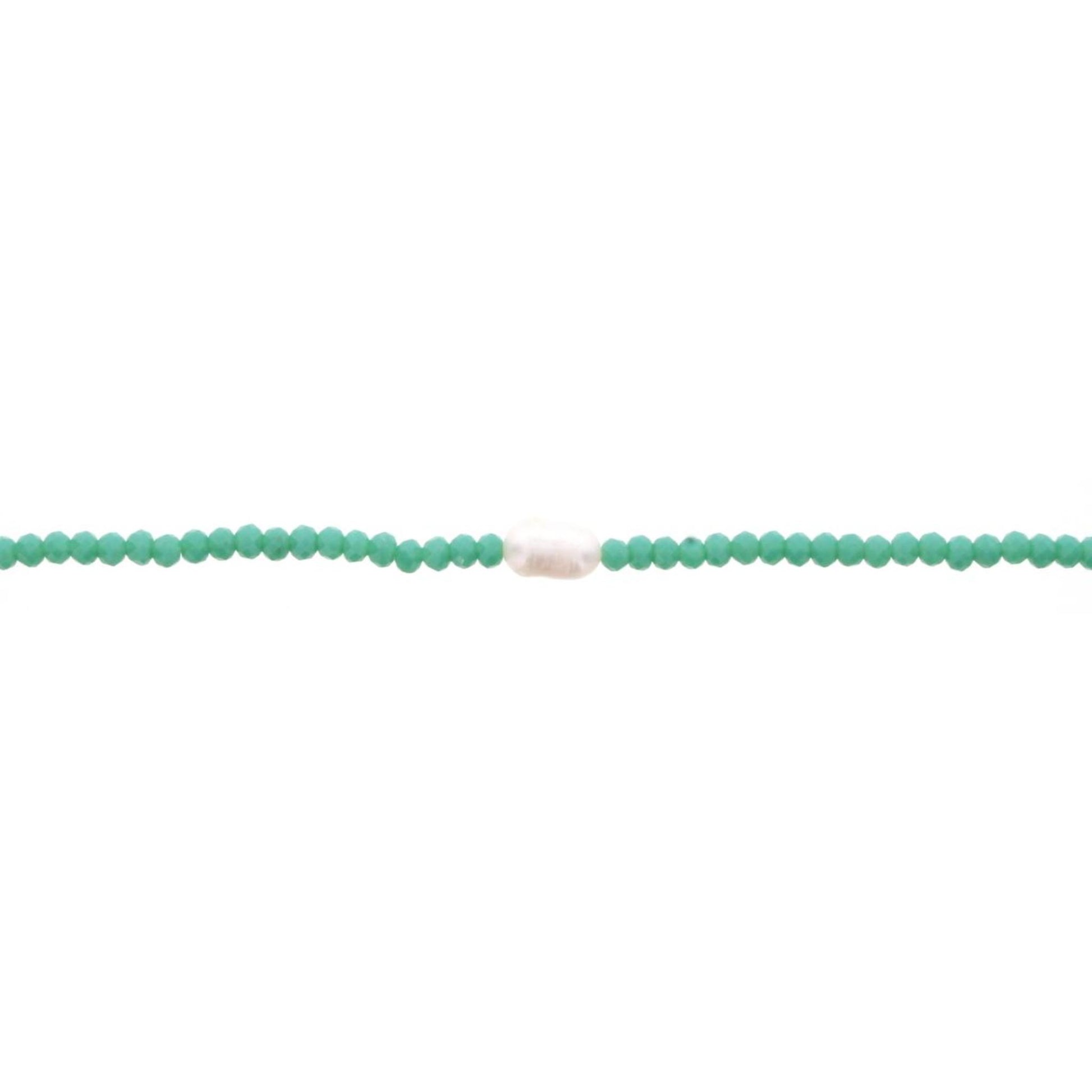 16" Green Mint Beaded Necklace with Pearl, 3" Ext