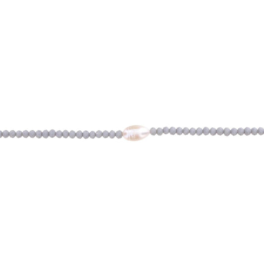 16"  Grey Beaded Necklace with Pearl, 3" Ext