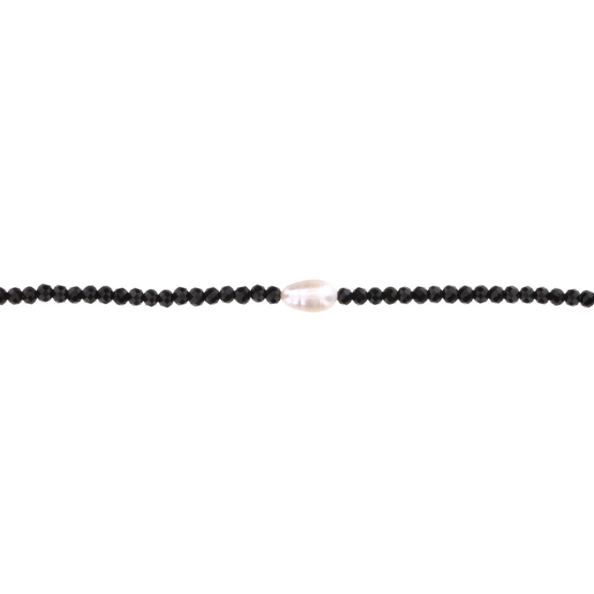16" Jet Beaded Necklace with Pearl, 3" Ext