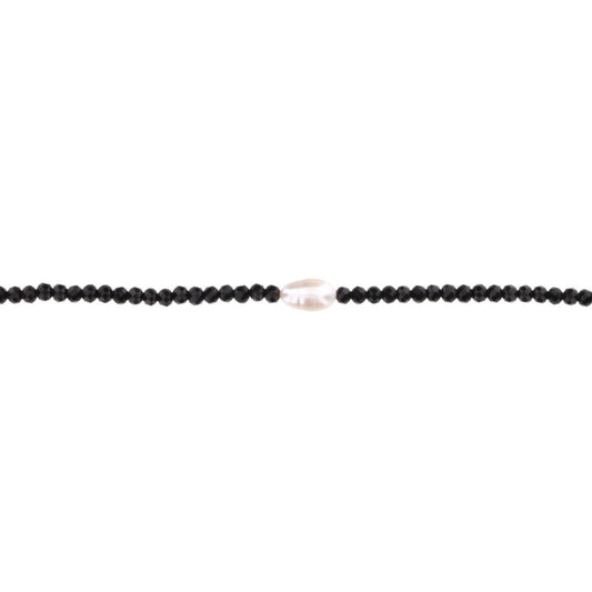 16" Jet Beaded Necklace with Pearl, 3" Ext