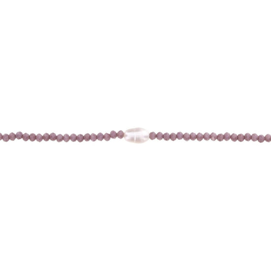 16" Lavender Beaded Necklace with Pearl, 3" Ext