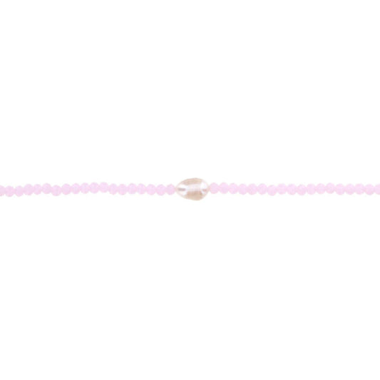 16" Light Pink Beaded Necklace with Pearl, 3" Ext