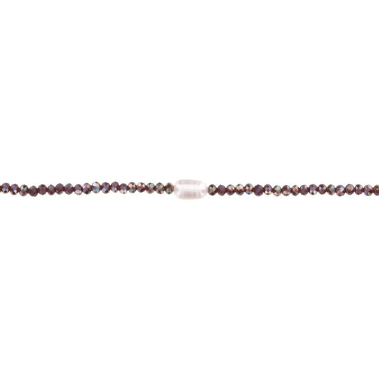 16" Merlot Beaded Necklace with Pearl, 3" Ext