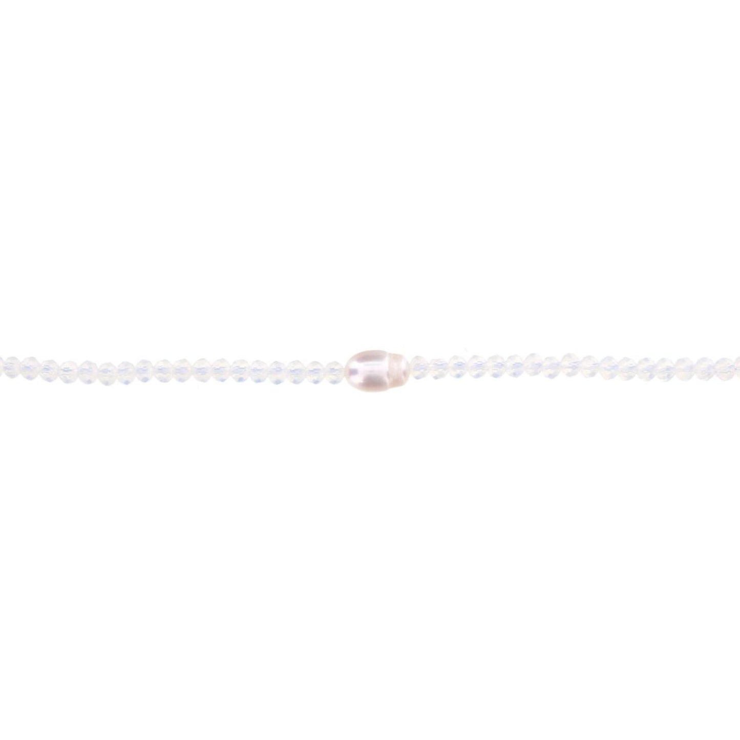 16" Moonstone Beaded Necklace with Pearl, 3" Ext