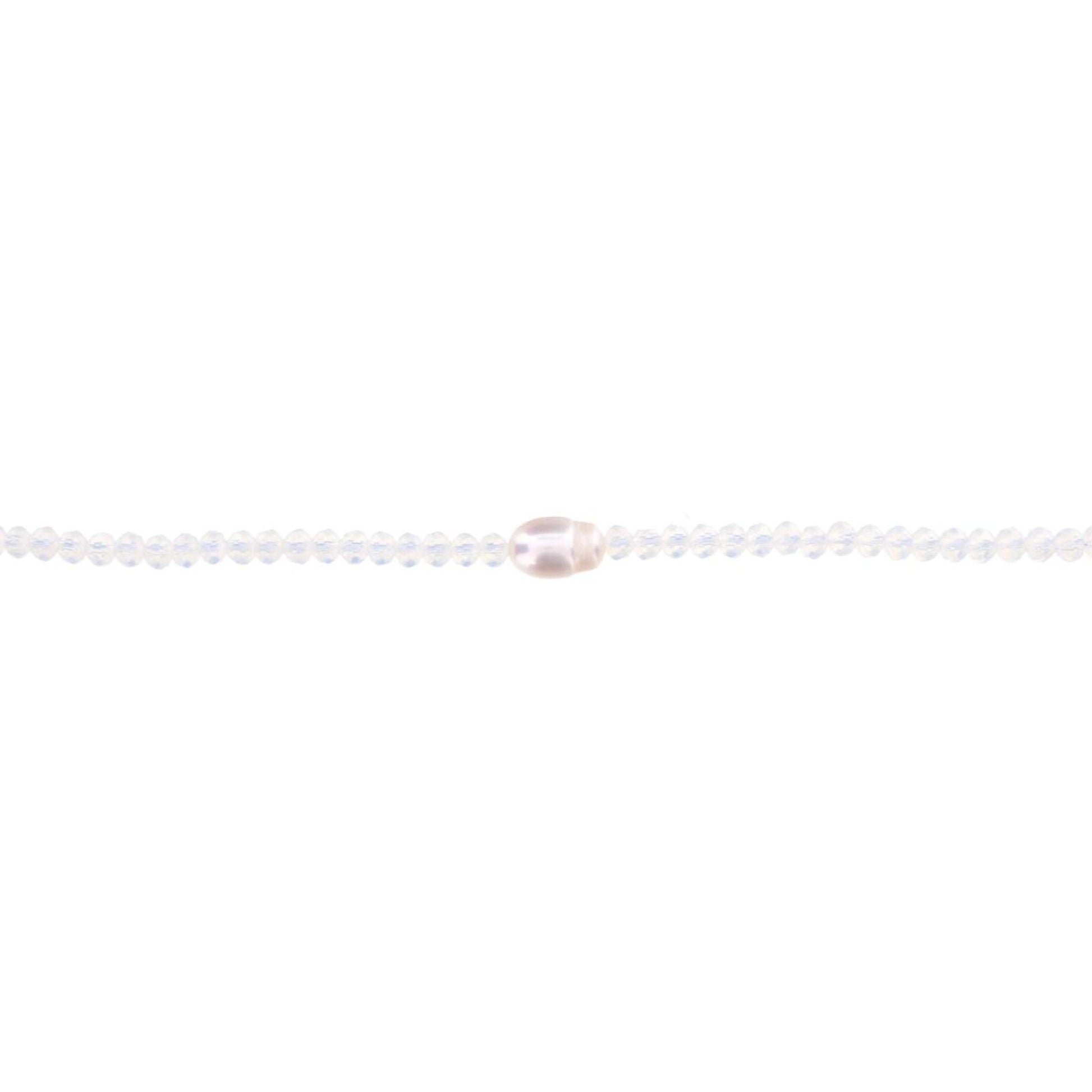 16" Moonstone Beaded Necklace with Pearl, 3" Ext