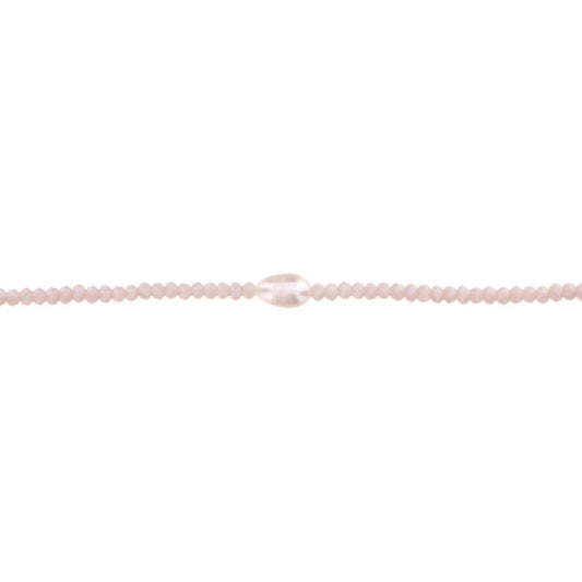 16" Pale Nude Beaded Necklace with Pearl, 3" Ext