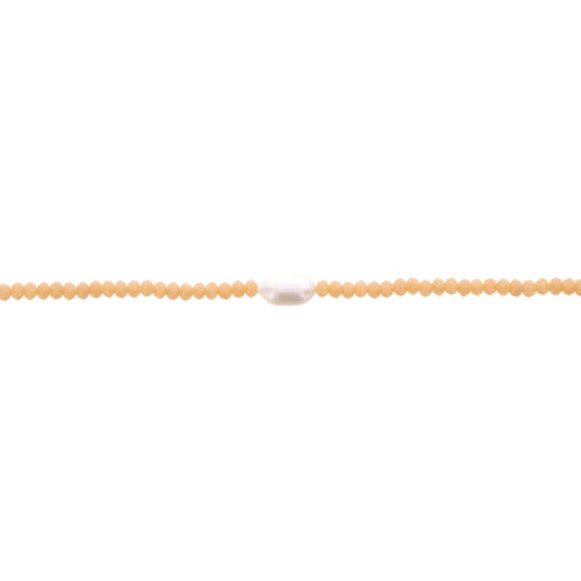 16" Peach Beaded Necklace with Pearl, 3" Ext