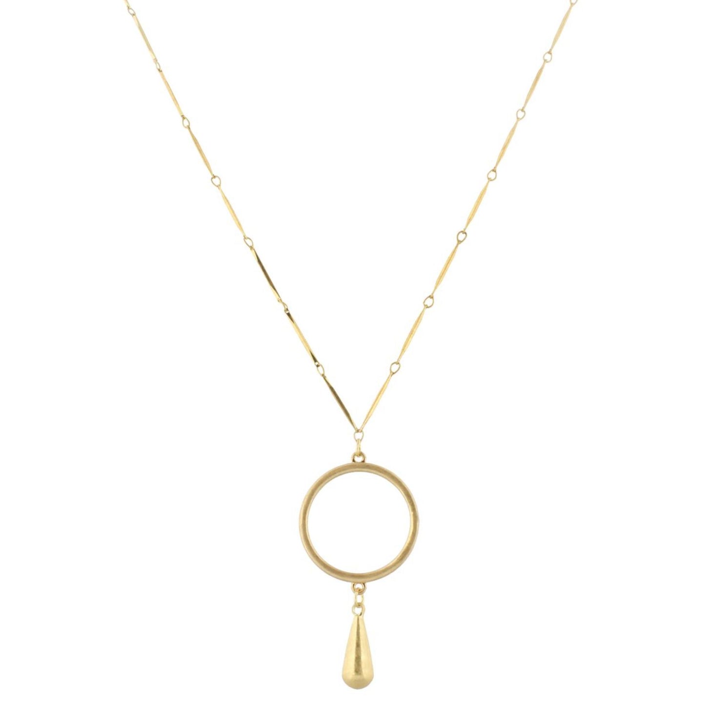 32" Gold Bar Link Chain Necklace with Gold Circle & Gold Weight, 3" Ext