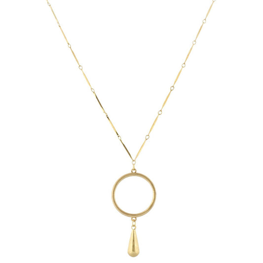 32" Gold Bar Link Chain Necklace with Gold Circle & Gold Weight, 3" Ext