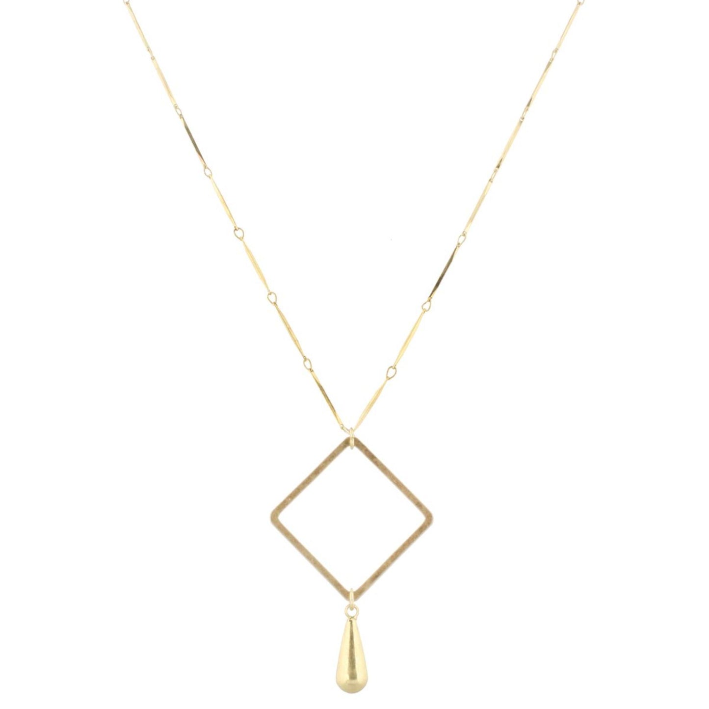 32" Gold Bar Link Chain Necklace with Gold Square & Gold Weight, 3" Ext