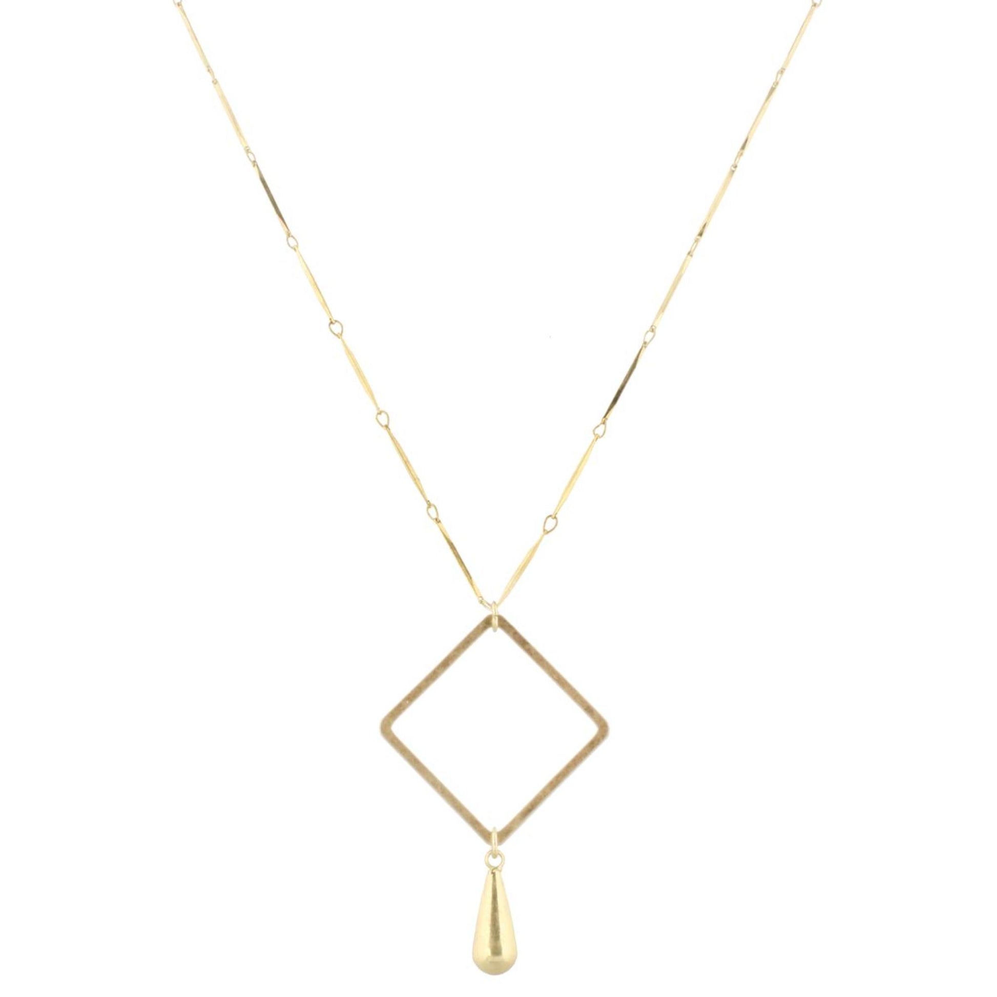 32" Gold Bar Link Chain Necklace with Gold Square & Gold Weight, 3" Ext