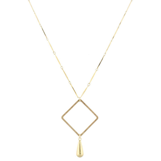32" Gold Bar Link Chain Necklace with Gold Square & Gold Weight, 3" Ext