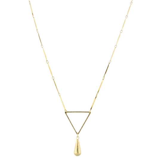 32" Gold Bar Link Chain Necklace with Gold Triangle & Gold Weight, 3" Ext