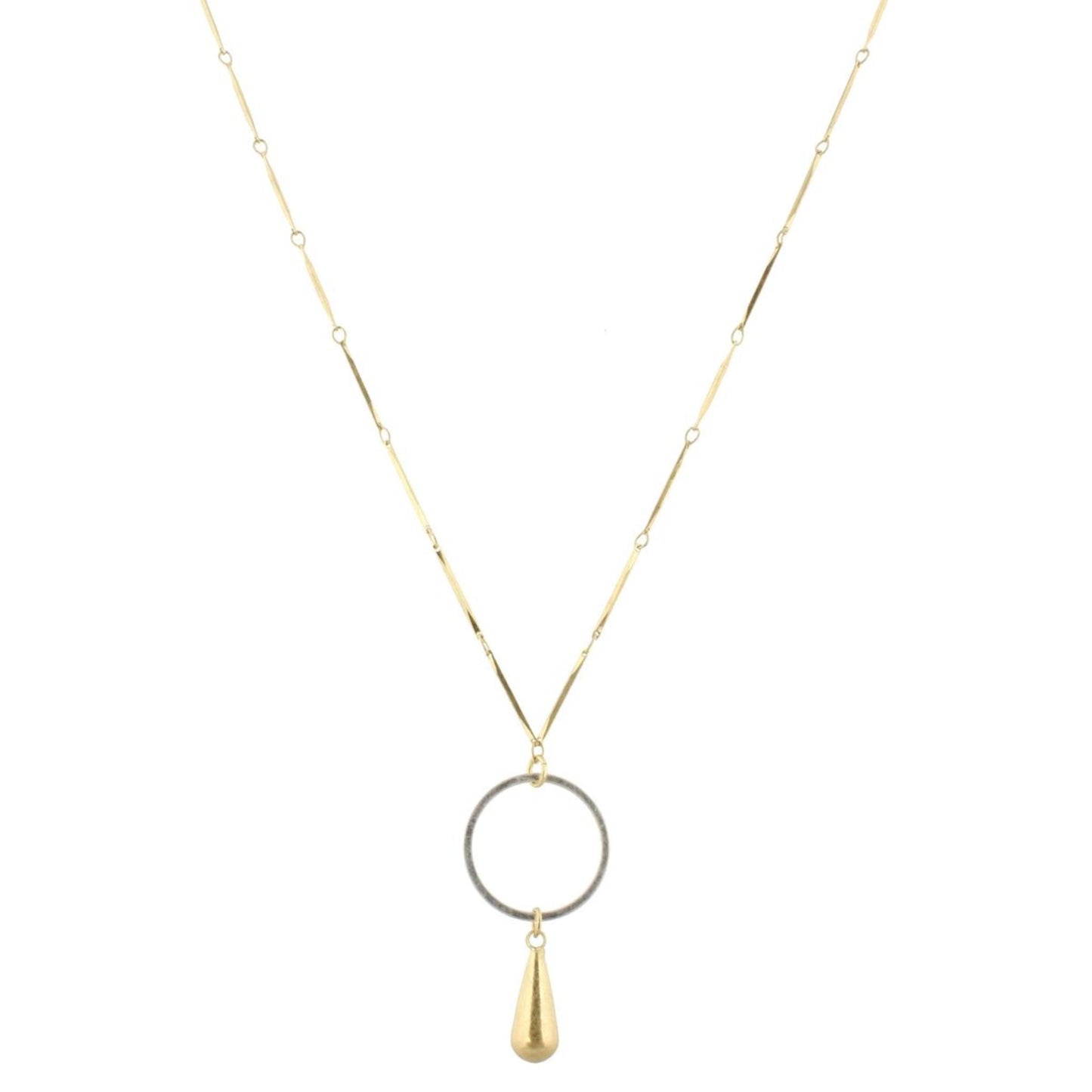 32" Gold Bar Link Chain Necklace with Silver Circle & Gold Weight, 3" Ext