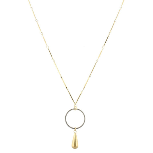 32" Gold Bar Link Chain Necklace with Silver Circle & Gold Weight, 3" Ext