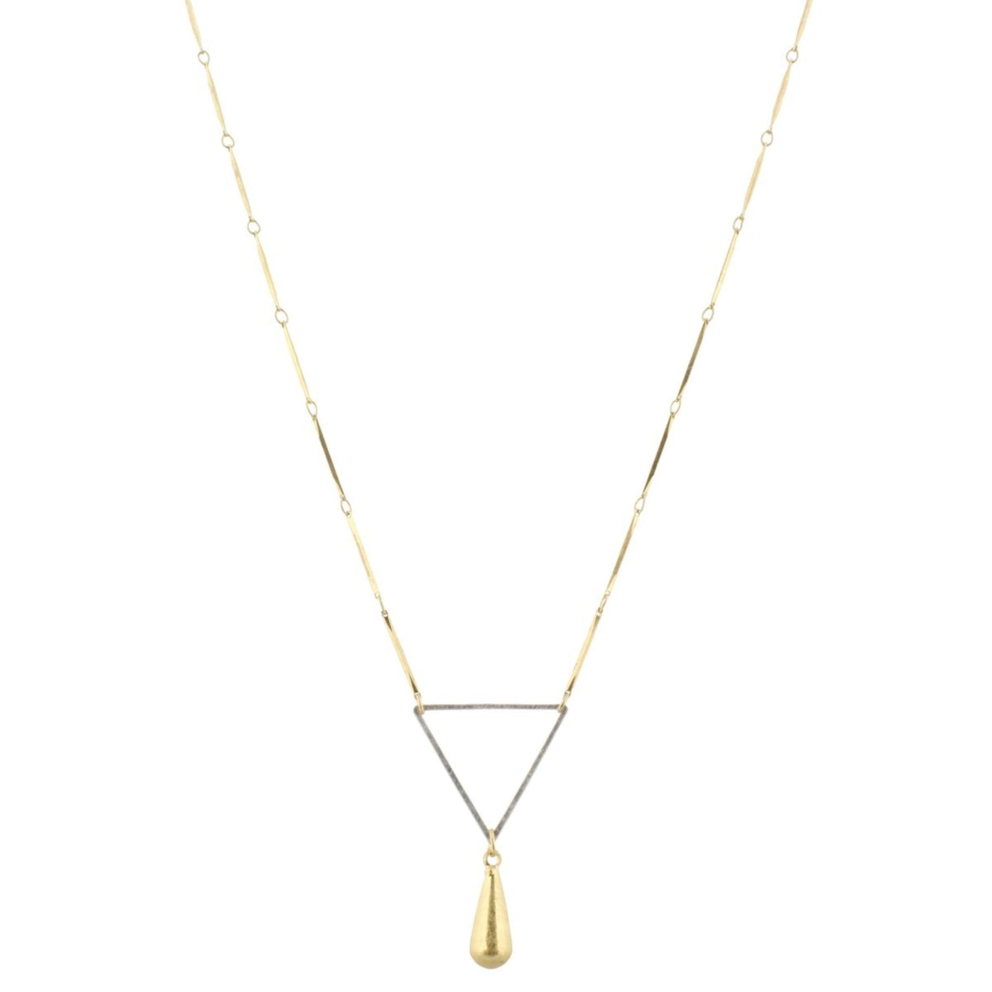 32" Gold Bar Link Chain Necklace with SIlver Triangle & Gold Weight, 3" Ext