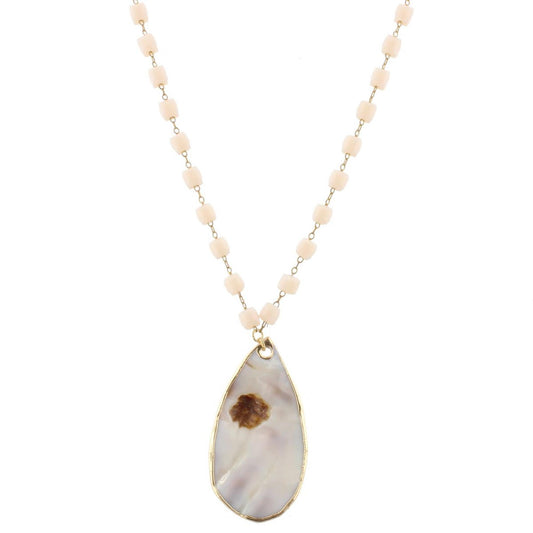 32" Blush Cube Linked with Teardrop Shell Necklace, 3" Ext