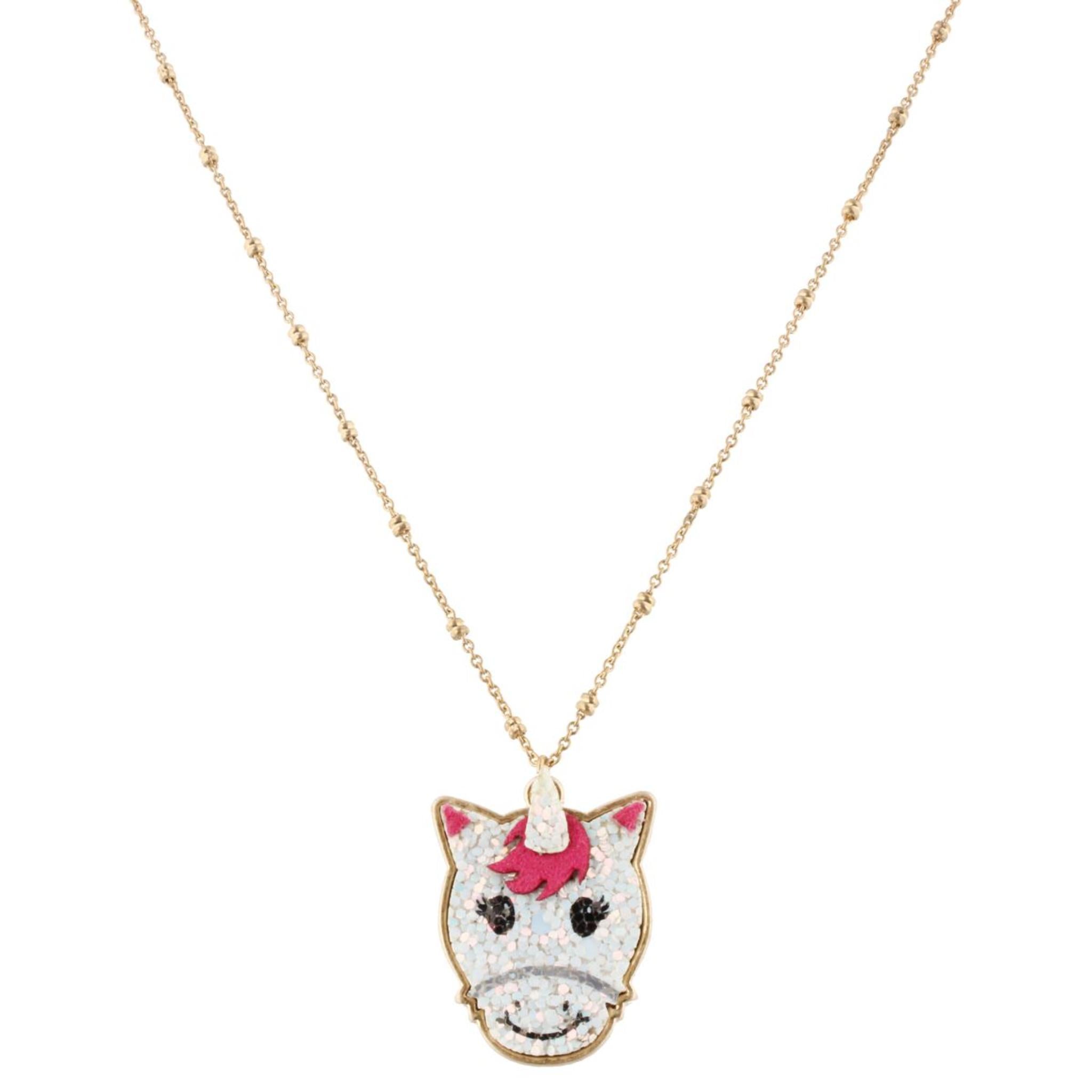 14" Kids Glitter Unicorn Face Necklace,3" Ext