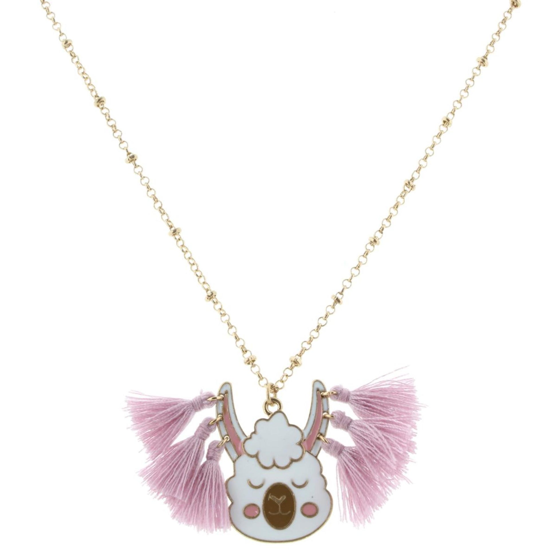 14" Kids Llama Necklace with Lavender Tassel Earrings, 3" Ext