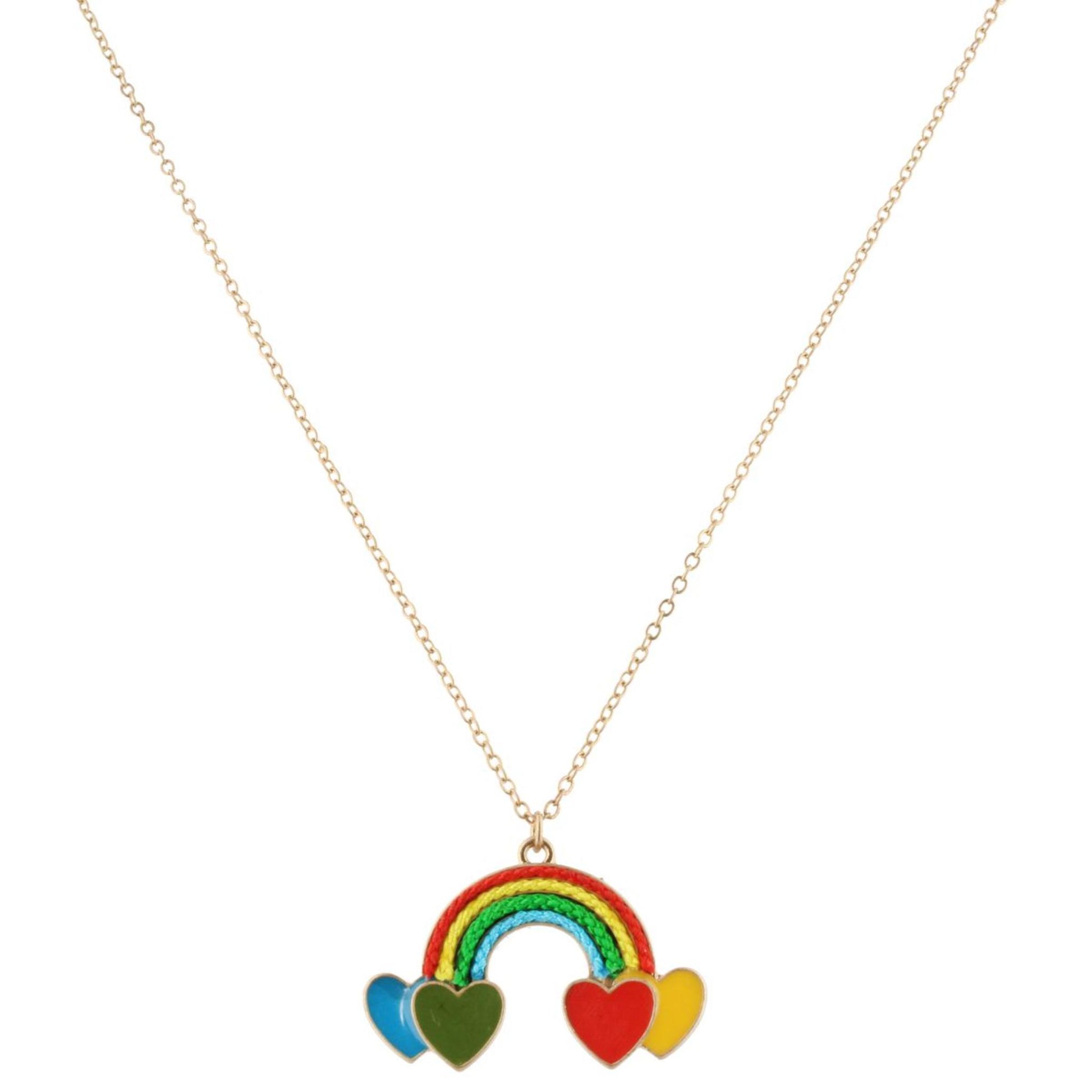 14" Kids Rope Rainbow Necklace with Heart Clouds, 3" Ext