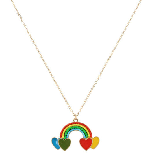 14" Kids Rope Rainbow Necklace with Heart Clouds, 3" Ext