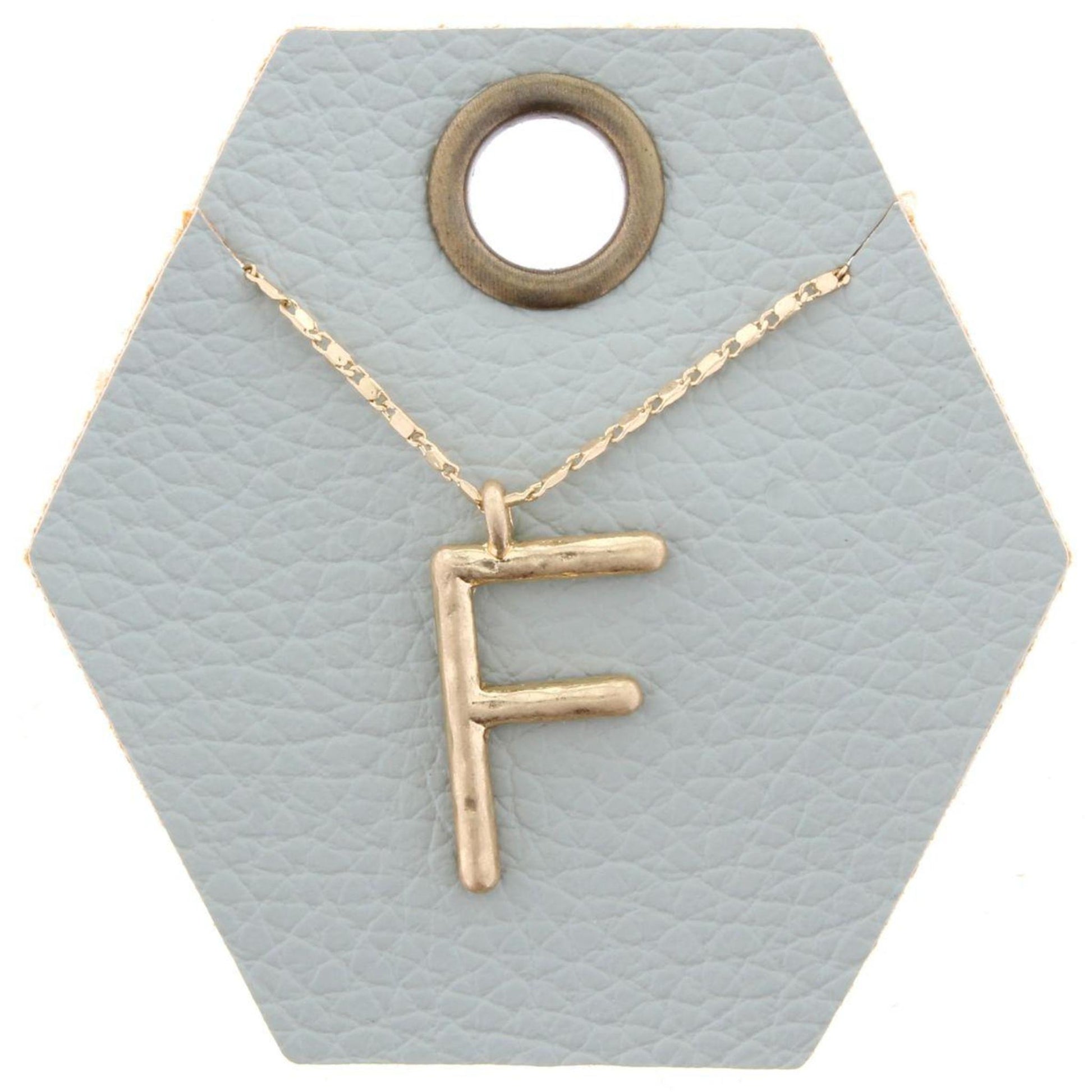 16" Gold Chain Necklace, Initial "F", 3" Ext