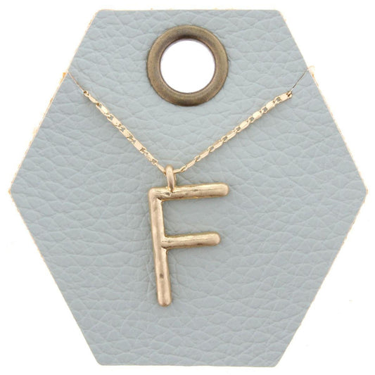 16" Gold Chain Necklace, Initial "F", 3" Ext