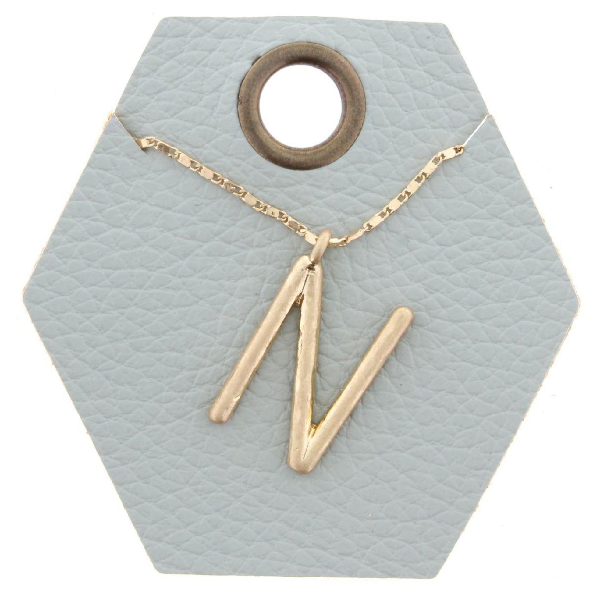 16" Gold Chain Necklace, Initial "N", 3" Ext