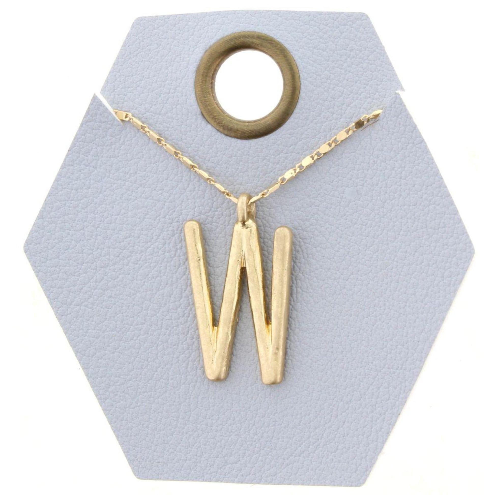 16" Gold Chain Necklace, Initial "W", 3" Ext