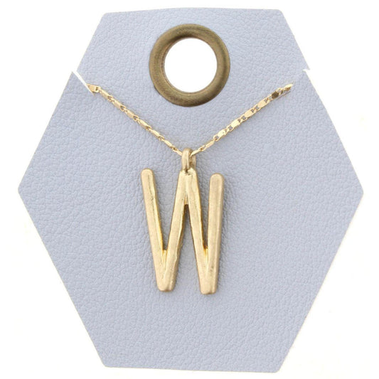 16" Gold Chain Necklace, Initial "W", 3" Ext