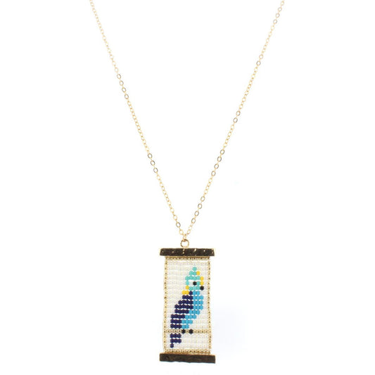 32" Gold Chain Necklace with Beaded Bird Pendant, 3" Ext