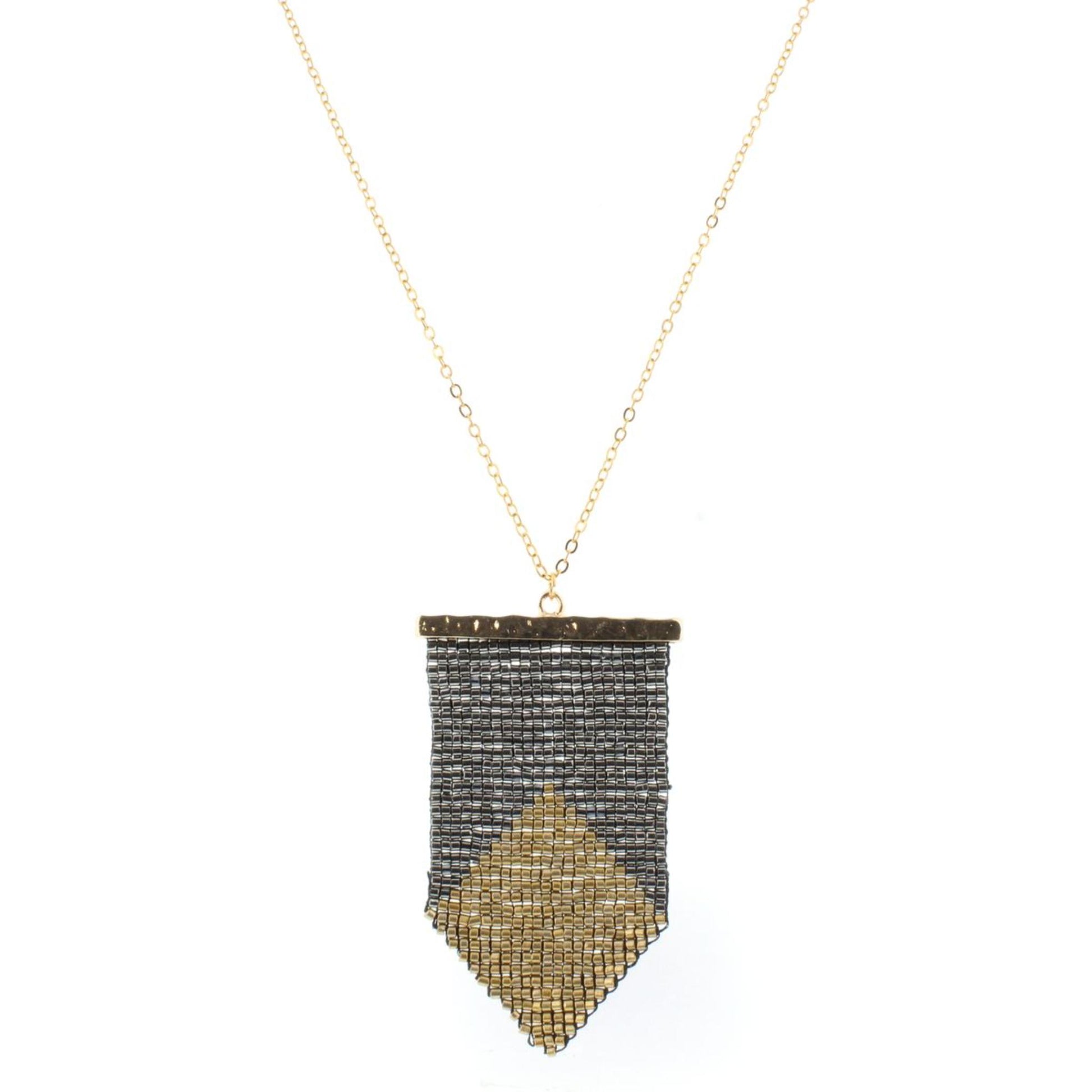 32" Gold Chain Necklace with Hematite & Gold Beaded Pendant, 3" Ext