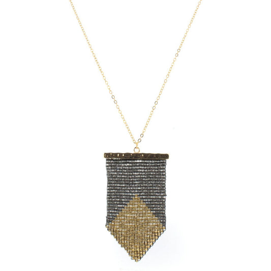 32" Gold Chain Necklace with Hematite & Gold Beaded Pendant, 3" Ext