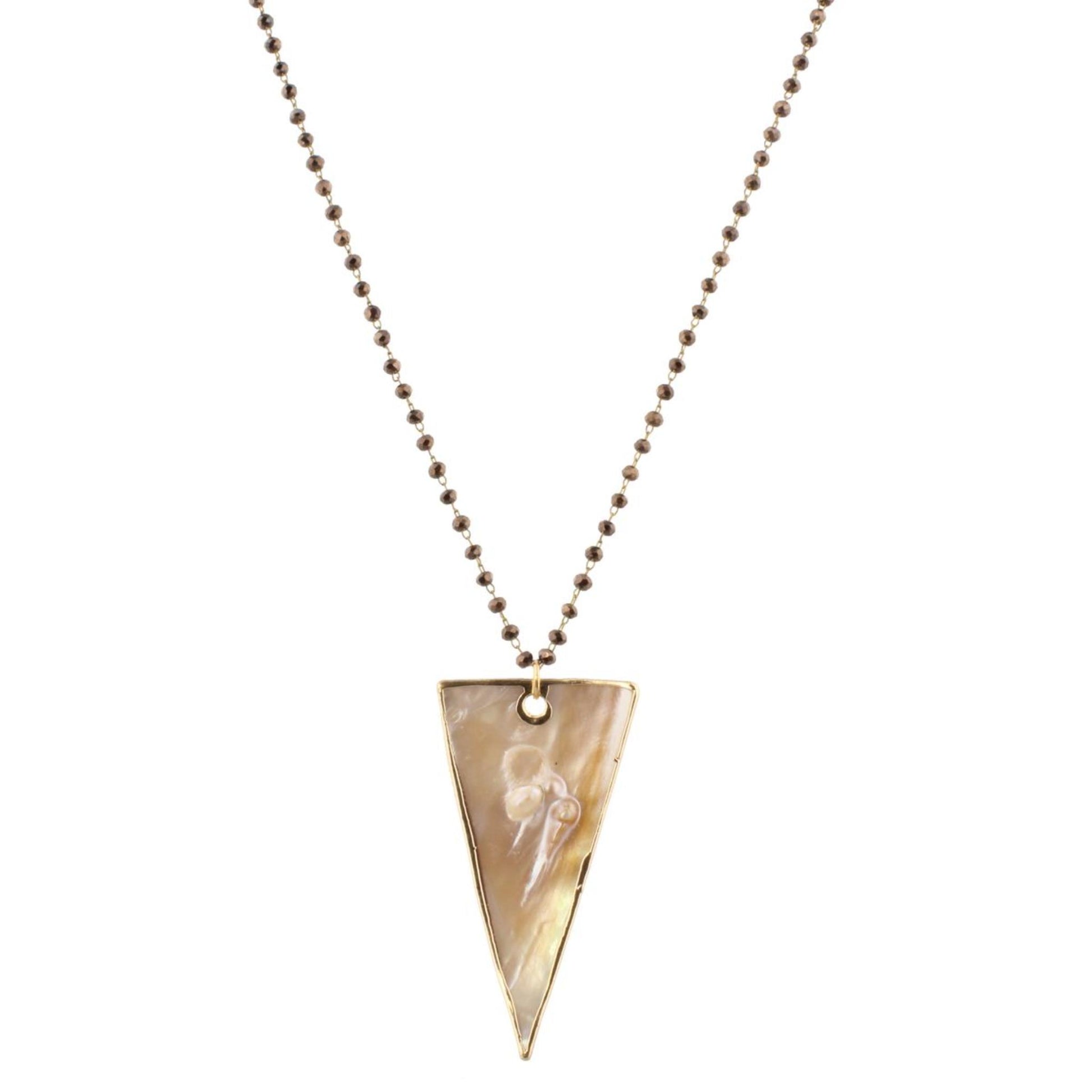 32" Delicate Chocolate Linked Necklace with Shell Triangle, 3" Ext