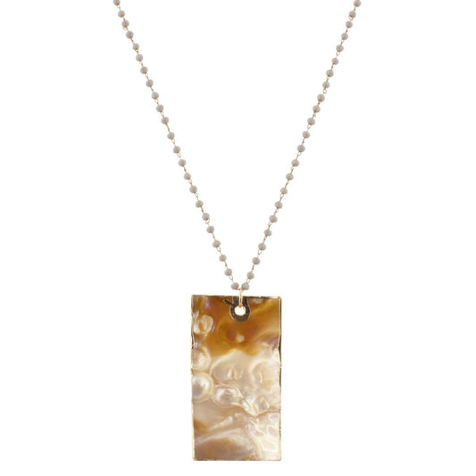 32" Delicate Grey Linked Necklace with Shell Rectangle, 3" Ext