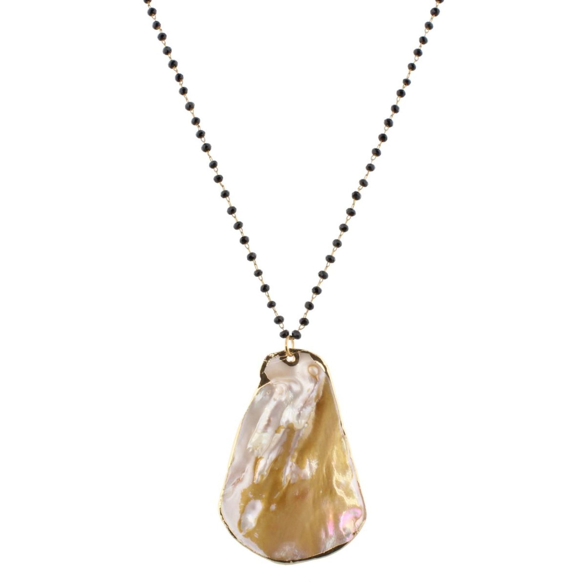 32" Delicate Jet Linked Necklace with Shell Freeform, 3" Ext