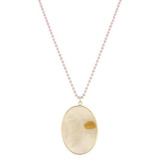 32" Delicate Lavender Linked Necklace with Shell Oval, 3" Ext