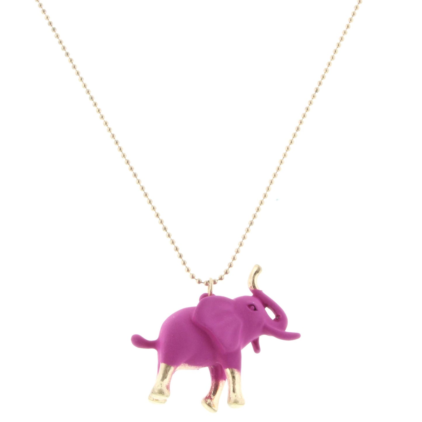14" Kids Gold Necklace with Hot Pink/Gold Elephant, 3 " Ext