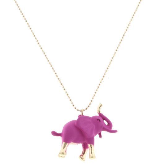 14" Kids Gold Necklace with Hot Pink/Gold Elephant, 3 " Ext