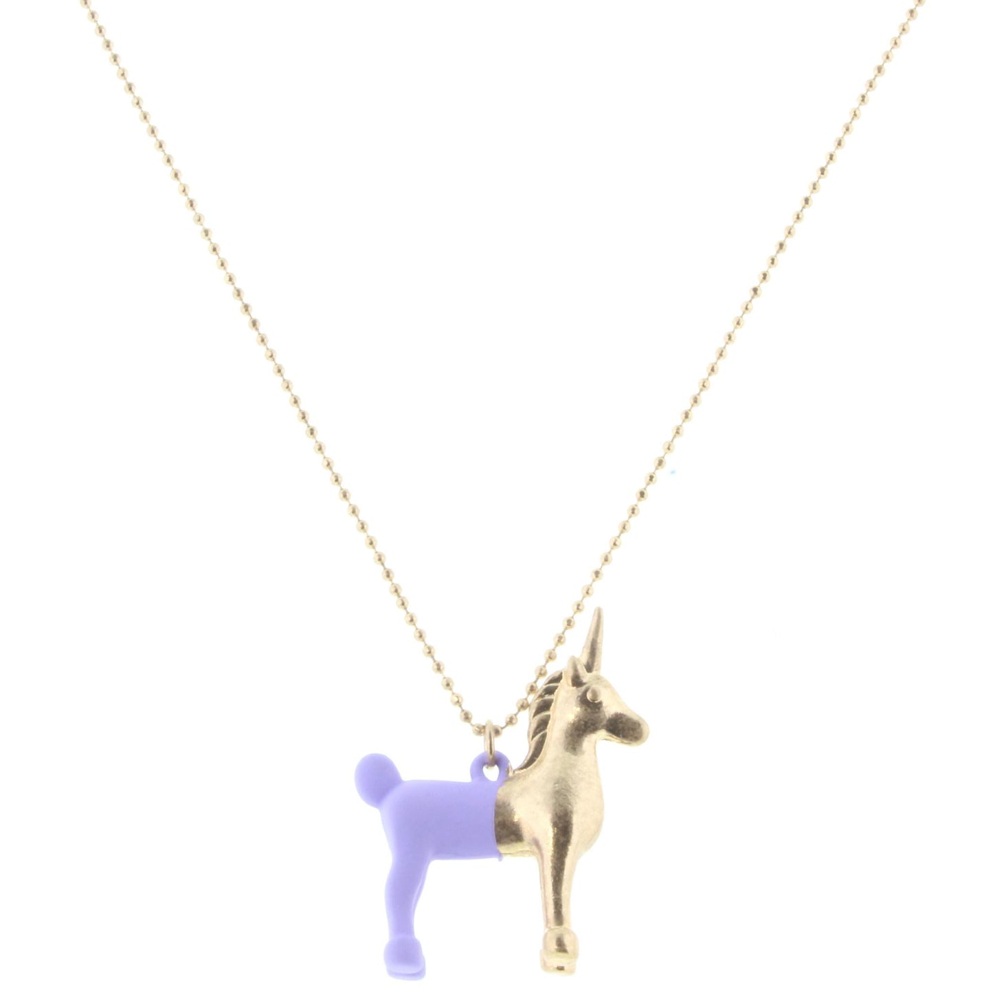 14" Kids Gold Necklace with Purple/Gold Unicorn, 3 " Ext