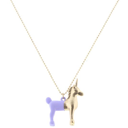 14" Kids Gold Necklace with Purple/Gold Unicorn, 3 " Ext