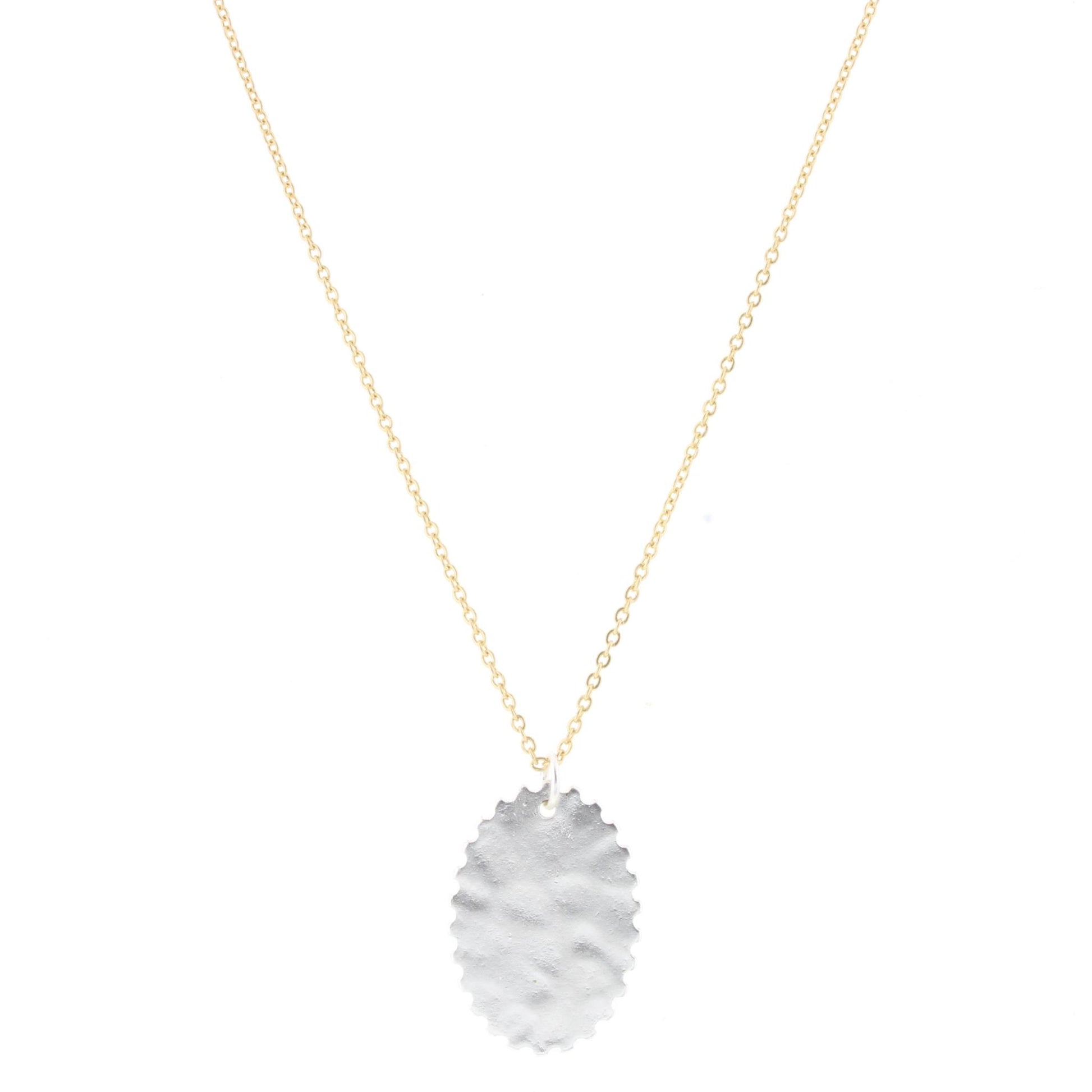 28" Gold Chain Necklace with Scalloped Edge Silver Oval
