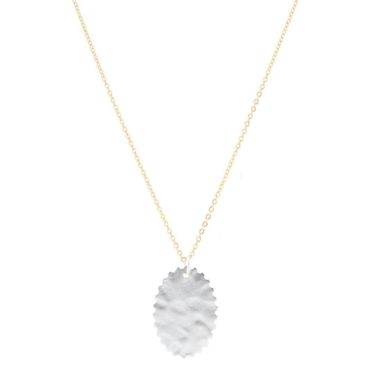 28" Gold Chain Necklace with Scalloped Edge Silver Oval